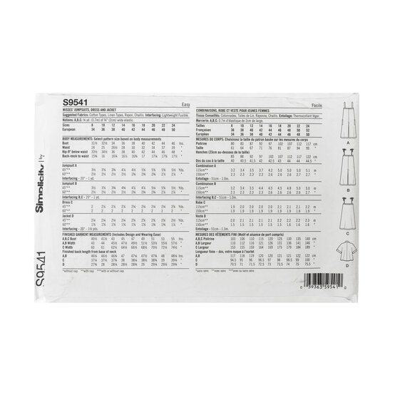 Simplicity Women's Jumpsuit, Dress and Jacket Sewing Pattern S9541 (K5 8-16) image number 2