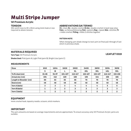 Knitcraft Mixed Stripe Crochet Jumper Digital Pattern 0319 image number 3