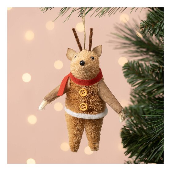 Hanging Brush Reindeer Decoration 12cm image number 1