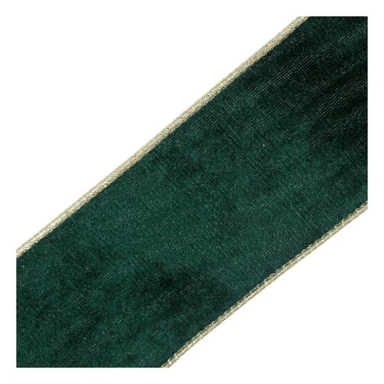 Green and Gold Wire Edge Velvet Ribbon 63mm x 3m image number 4