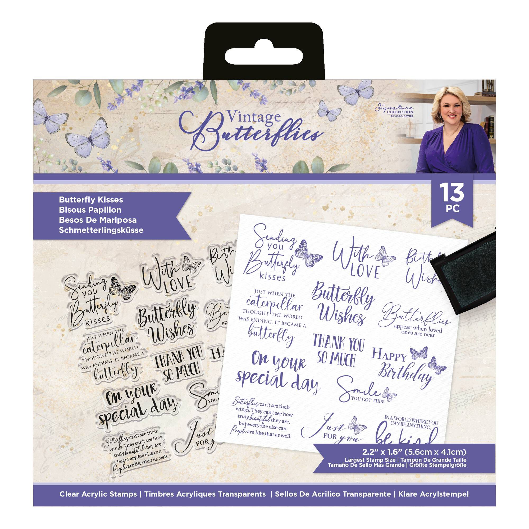 Sara Davies Vintage Butterflies Acrylic Stamps 13 Pack Hobbycraft