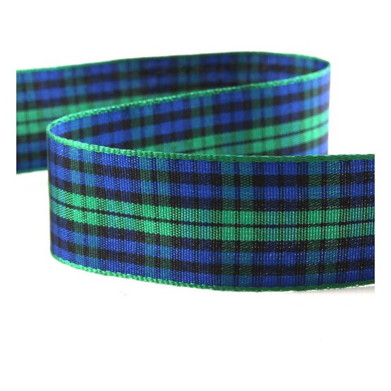 Blue Tartan Ribbon 24mm x 5m image number 1