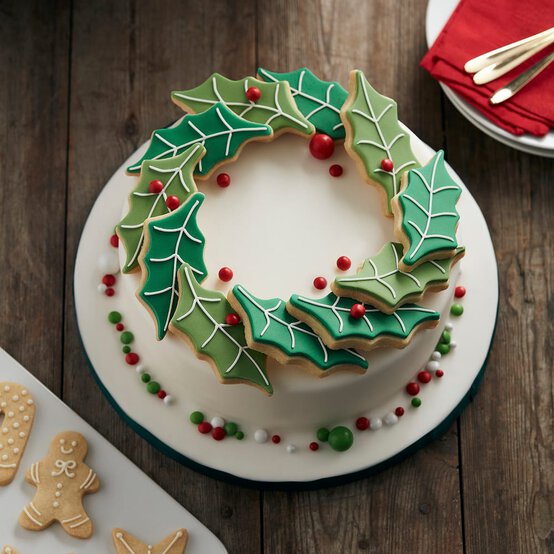 How to Decorate a Holly Wreath Cake image number 1