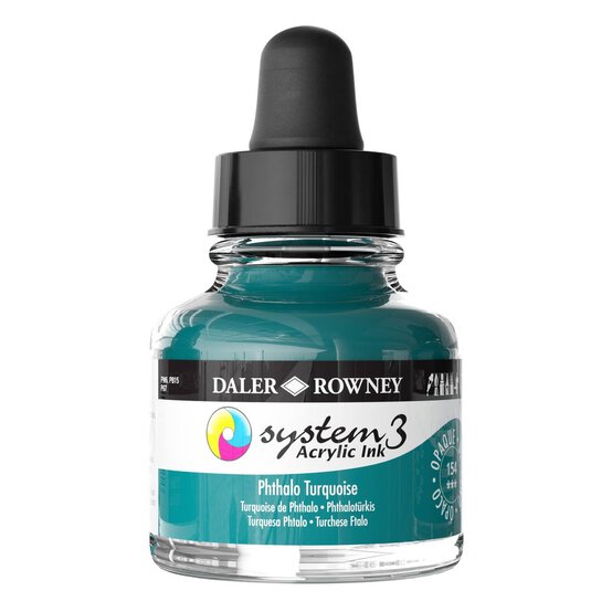 Daler-Rowney System3 Phthalo Turquoise Acrylic Ink 29.5ml image number 1