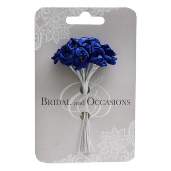 Royal Blue Ribbon Roses 9.5cm 12 Pack