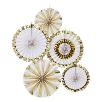 Ginger Ray White and Gold Fan Decorations 5 Pack