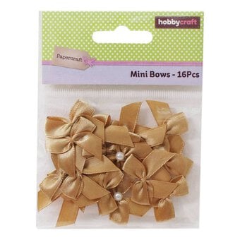 Mini Gold Pearl Bows 16 Pack