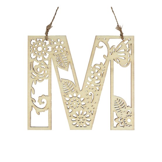 Wooden Filigree Hanging Letter M 12cm image number 3