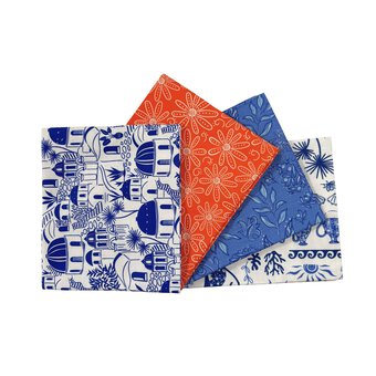 Grecian Blues Santorini Stroll Cotton Fat Quarters 4 Pack