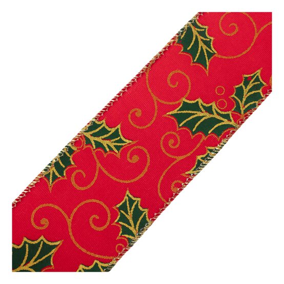 Red Holly Wire Edge Velvet Ribbon 63mm x 3m image number 3