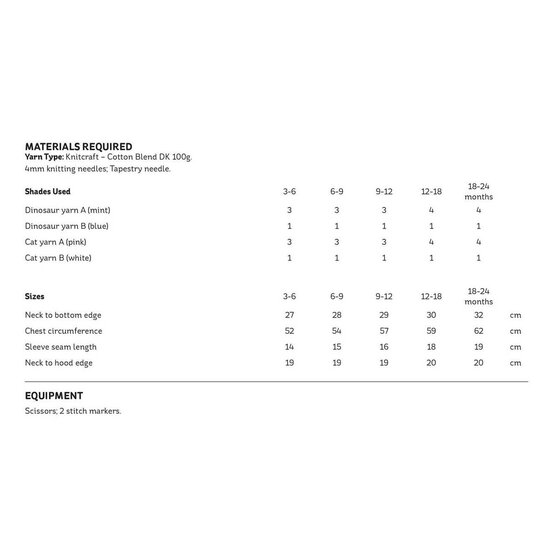 Knitcraft Cat or Dinosaur Kids Hooded Cardigan Pattern 0027
