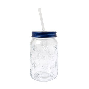 Daisy Glass Drinking Jar with a Straw