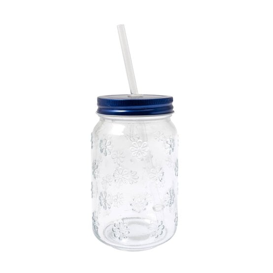 Daisy Glass Drinking Jar with a Straw image number 1