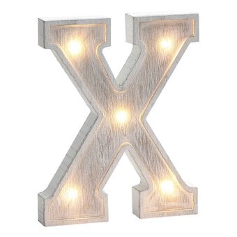 White Washed Wooden LED Letter X 21cm
