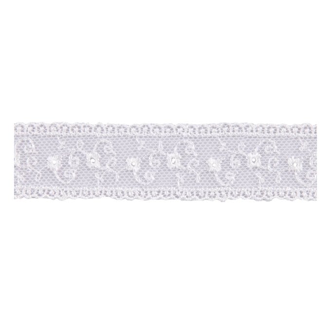Cream Embroidered Tulle Lace Trim by the Metre image number 1