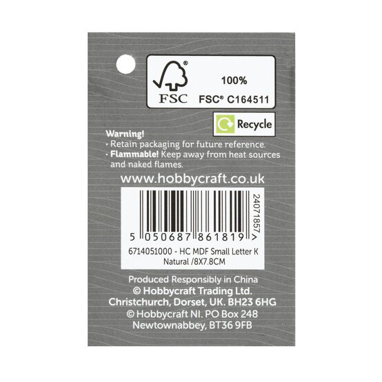 MDF Wooden Letter K 8cm image number 5