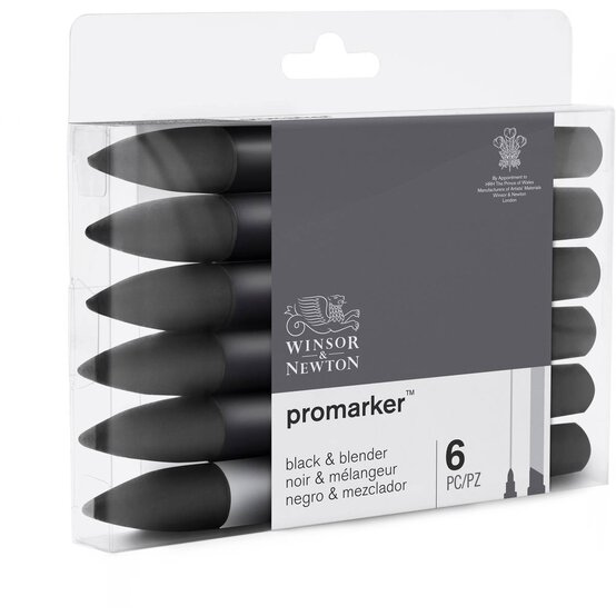 Winsor & Newton Black Promarkers 6 Pack image number 3