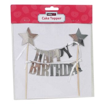 Silver Happy Birthday Cake Bunting Topper