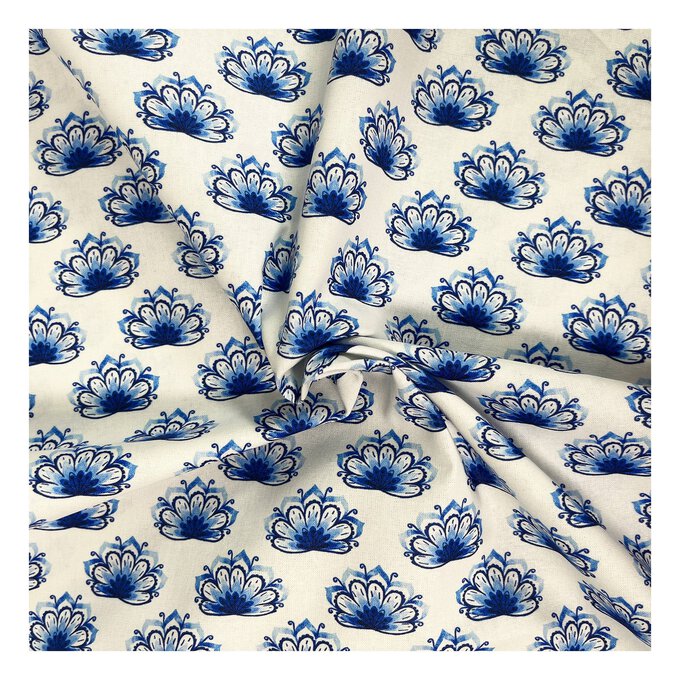 All About Blues Flower Buds Cotton Print Fabric by the Metre image number 1