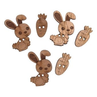 Trimits Wooden Bunny and Carrot Buttons 6 Pieces