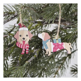 Hanging Wooden Dog Decorations 8 Pack
