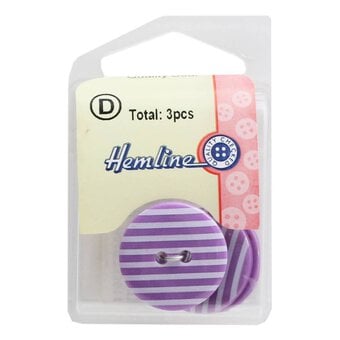 Hemline Lavender Striped Buttons 22.5mm 3 Pack