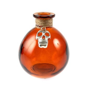 Orange Round Glass Bottle with Skull 11cm