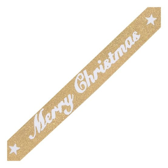 Xmas Rippon Gold Christmas Printed Ribbon 10mm x 3m | Hobbycraft