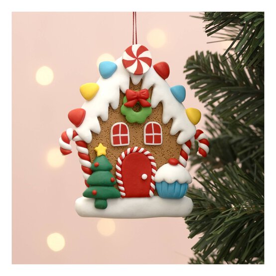 Clay Gingerbread House Decoration 10cm image number 1