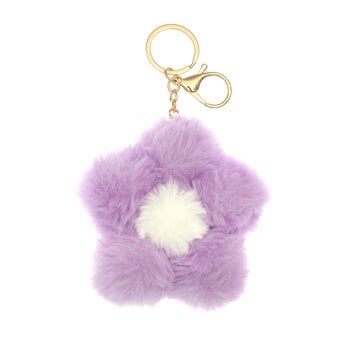 Purple Pom Pom Flower Keyring