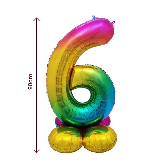 Standing Multicoloured Number 6 Balloon 90cm  image number 2