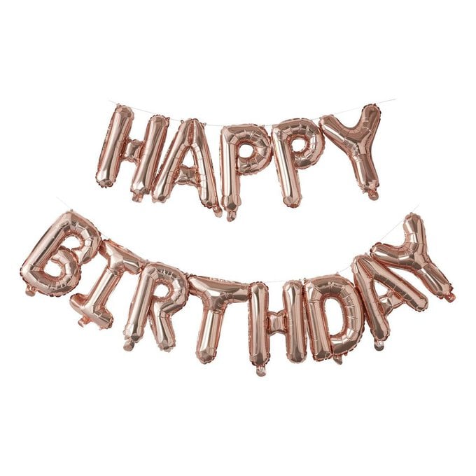 Ginger Ray Rose Gold Happy Birthday Balloon Bunting 1.5m image number 1