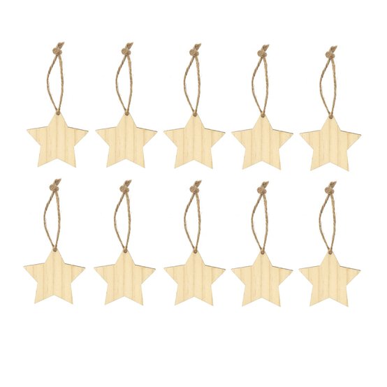Natural Wood Hanging Stars 5.5cm 10 Pack image number 1
