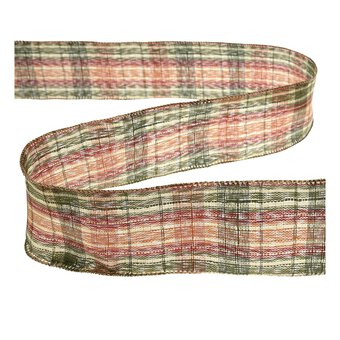 Metallic Autumn Tartan Wire Edge Printed Ribbon 63mm x 3m