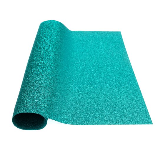 Teal Glitter Iron-On Vinyl 12 x 24 Inches image number 2