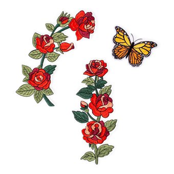 Rose and Butterfly Iron-On Motifs 3 Pack