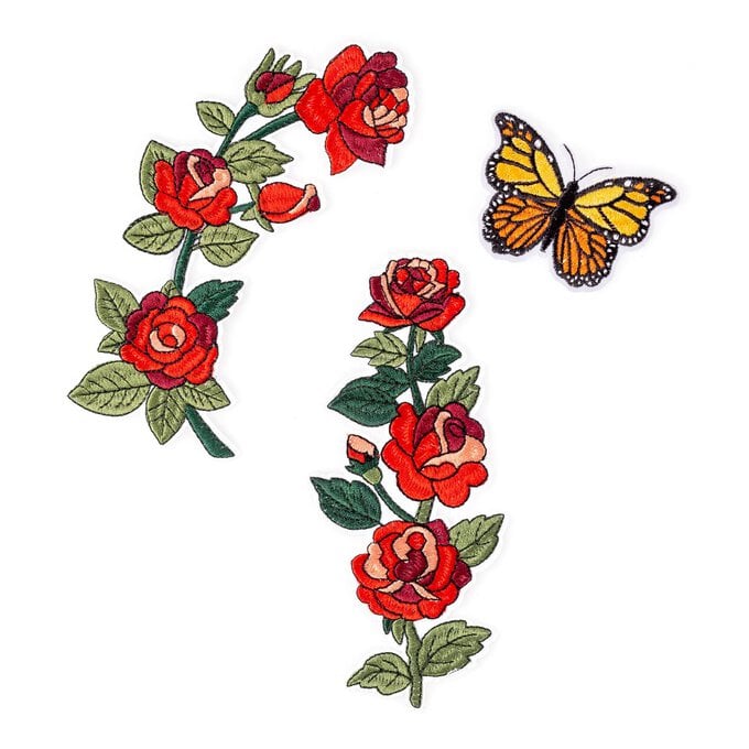 Rose and Butterfly Iron-On Motifs 3 Pack image number 1