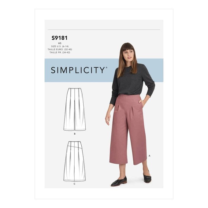Simplicity Cropped Trousers and Skirt Sewing Pattern S9181 (6-14) image number 1