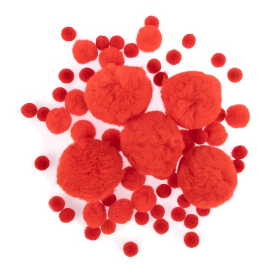 Bright Red Pom Poms 60 Pack image number 1