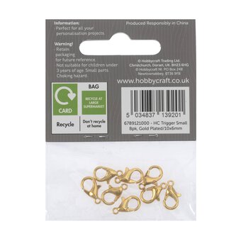Gold Plated Trigger Clasp 10 x 6mm 8Pack