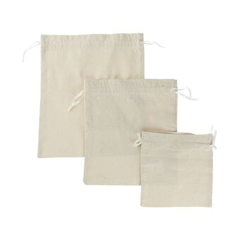 Natural Cotton Drawstring Bags 3 Pack