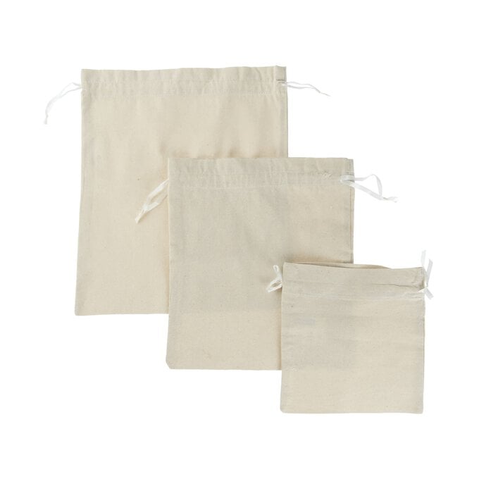 Natural Cotton Drawstring Bags 3 Pack image number 1
