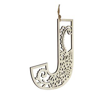 Wooden Filigree Hanging Letter J 12cm