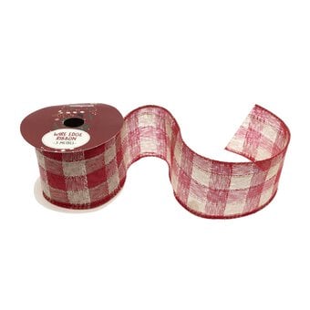 Linen Check Wire Edge Printed Ribbon 63mm x 3m