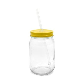 Yellow Glass Drinking Jar with a Straw