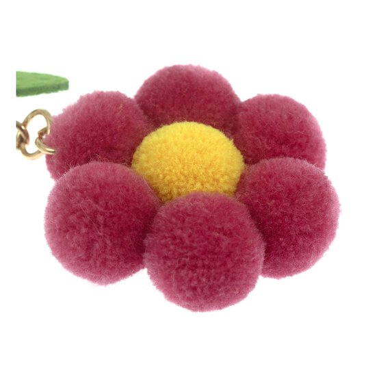 Pink Pom Pom Flower Keyring image number 3