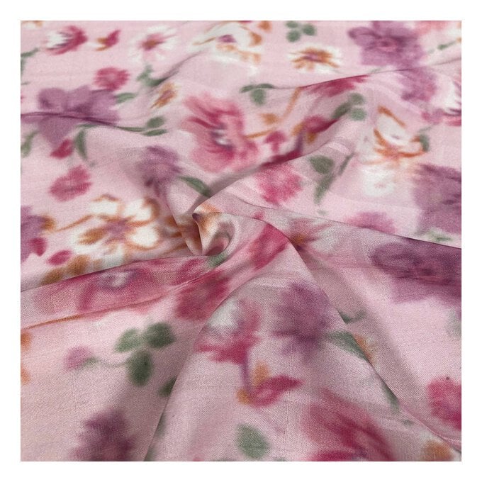 Pink Watercolour Floral Fabric by the Metre image number 1