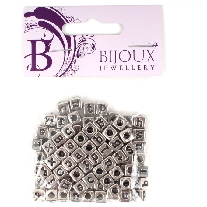 Silver Plated Alloy Alphabet 6x6x7mm Cube Beads - B
