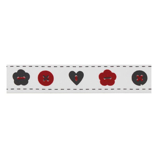 Red and Grey Buttons Satin Ribbon 16mm x 4m image number 2