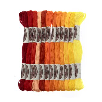 Red, Orange and Yellow Embroidery Floss 8m 12 Pack